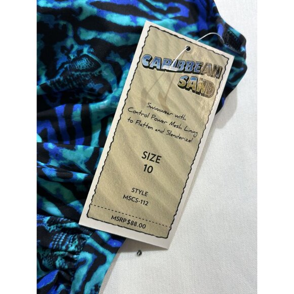 Caribbean Sand One-Piece Swimsuit Size 10 Blue/Green Leopard Print - Picture 3 of 8